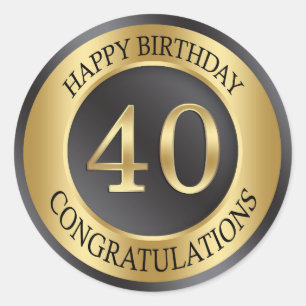 Adesivo Redondo Aniversário de 40 anos dourado do efeito