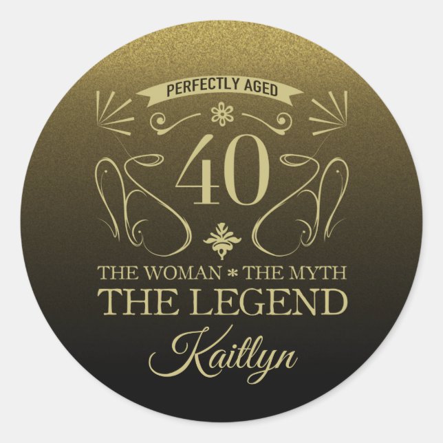 Adesivo Redondo Aniversário de 40 anos Feliz e Custa Personalizado (Frente)