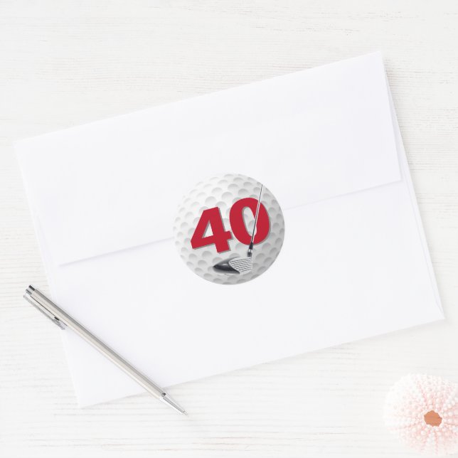 Adesivo Redondo aniversário de 40 anos Golf Ball Design (Envelope)