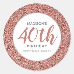 Adesivo Redondo aniversário de 40 anos, Obrigado, Glitter Rosa Pe