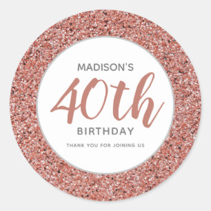 Adesivo Redondo aniversário de 40 anos, Obrigado, Glitter Rosa Per