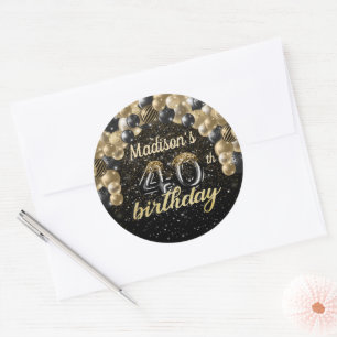 Adesivo Redondo Aniversário de 40 anos Personalizado Dourado Pret