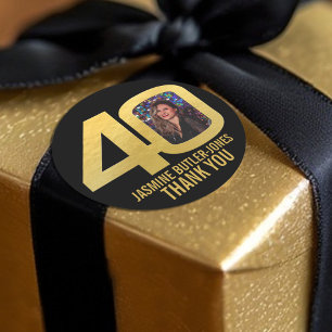 Adesivo Redondo aniversário de 40 anos personalizado foto gold fav