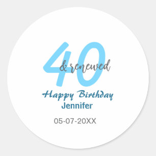 Adesivo Redondo aniversário de 40 anos renovado nome data azul neg