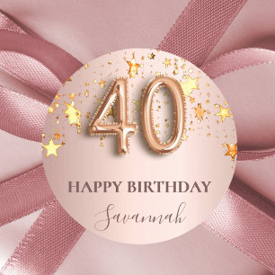 Adesivo Redondo aniversário de 40 anos rosa dourado estrelas cor-