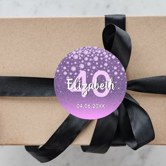 Adesivo Redondo aniversário de 40 anos roxo diamante (Criador carregado)
