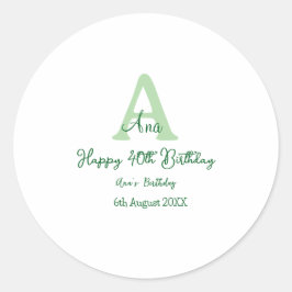 Adesivo Redondo Aniversário de 40 anos verde feliz adicionar nome