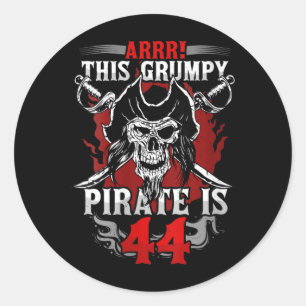 Adesivo Redondo Aniversário de 44 anos da Mulher Pirata Gpy Fazend