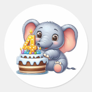 Adesivo Redondo Aniversário de 4 anos do Elefante Fofo