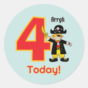 Adesivo Redondo Aniversário de 4 anos do Menino Pirata Bonito