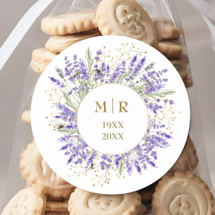 Adesivo Redondo Aniversário de 50 anos de Casamento Floral Lavanda