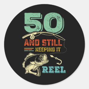 Adesivo Redondo Aniversário de 50 anos de pesca Fazendo 50 anos Pe