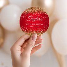 Aniversário de 50 anos Dourado Brilhante Vermelho