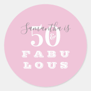 Adesivo Redondo Aniversário de 50 anos Fabuloso Aniversário Rosa C