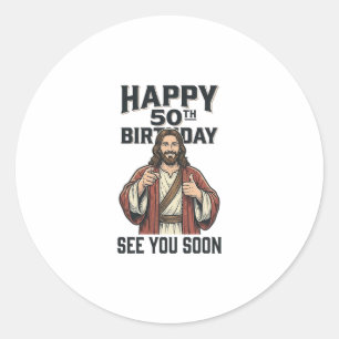 Adesivo Redondo Aniversário de 50 anos Vejo Você Em Breve Design d
