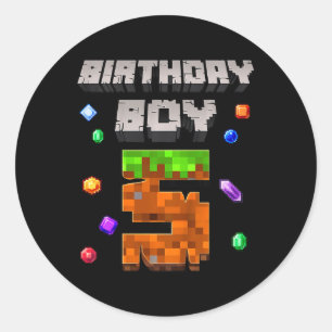 Adesivo Redondo Aniversário de 5 anos do menino 5 videogame pixel 