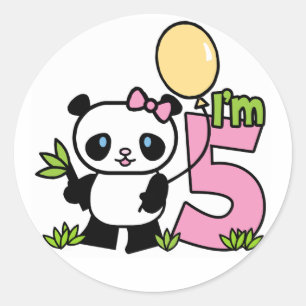 Adesivo Redondo Aniversário de 5 de Garota Panda
