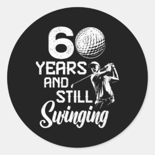 Adesivo Redondo Aniversário de 60 anos Presente Golfer Vintage 60t
