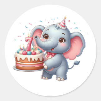 Adesivo Redondo Aniversário de 7 anos do Elefante Fofo