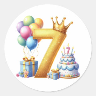 Adesivo Redondo Aniversário de 7 anos dourado