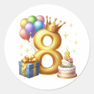 Adesivo Redondo Aniversário de 8 anos dourado