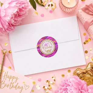 Adesivo Redondo Aniversário de 98 anos Glam Pink Gold Jeweled Stra