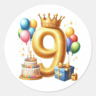 Adesivo Redondo Aniversário de 9 anos de ouro