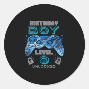 Adesivo Redondo Aniversário de 9 anos do garoto Gamer Nível 9 Desb