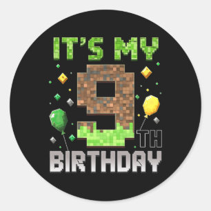 Adesivo Redondo Aniversário de 9 anos do garoto gamer Pixel Video 