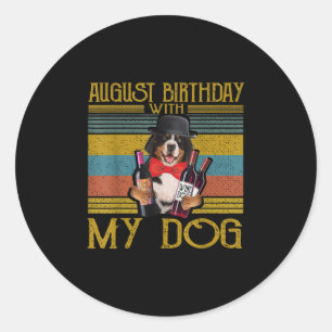 Adesivo Redondo Aniversário De Agosto Com O Meu Cachorro Bemese Mo
