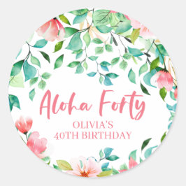 Adesivo Redondo Aniversário de Aloha Quarenta Luau Tropical