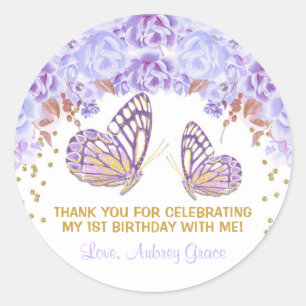 Adesivo Redondo Aniversário de aquarela de ouro roxo