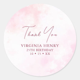 Adesivo Redondo Aniversário de Aquarela Rosa