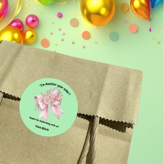 Adesivo Redondo Aniversário de Arco Floral Rosa-Rosa-Bonita (Criador carregado)