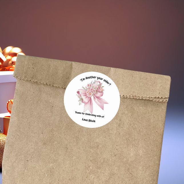 Adesivo Redondo Aniversário de Arco Floral Rosa-Rosa-Bonita (Criador carregado)