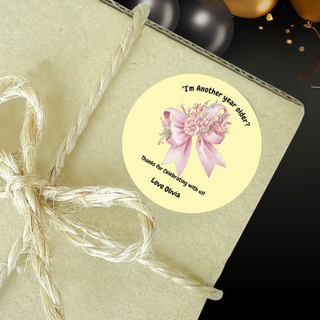 Adesivo Redondo Aniversário de Arco Floral Rosa-Rosa-Bonita (Criador carregado)