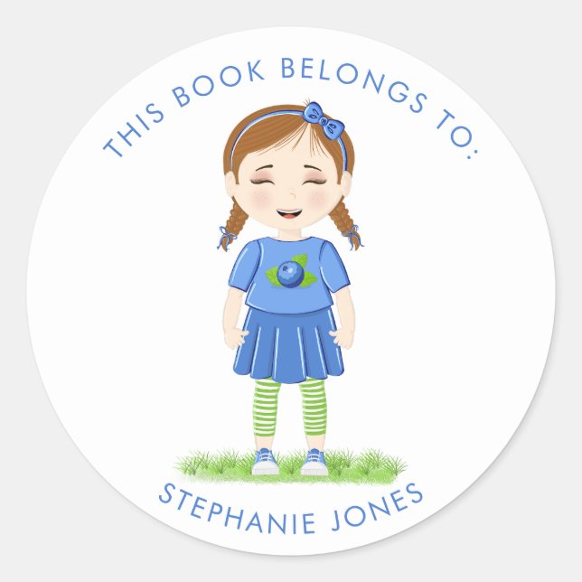 Adesivo Redondo Aniversário de Blueberry Este Livro Pertence (Frente)