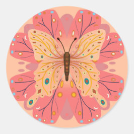 Adesivo Redondo Aniversário de Borboleta Rosa e Pêssego