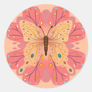 Adesivo Redondo Aniversário de Borboleta Rosa e Pêssego