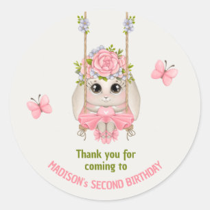 Adesivo Redondo Aniversário de "Bunny bailerina verde rosa"