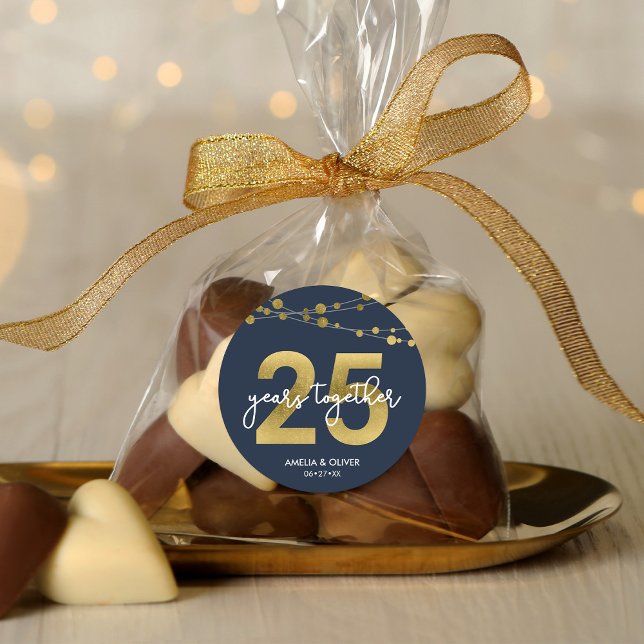 Adesivo Redondo Aniversário de Casamento da 25 da Luz Elegante Azu (Criador carregado)