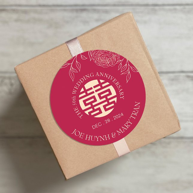 Adesivo Redondo Aniversário de Casamento da Felicidade Dupla Ranun (Criador carregado)