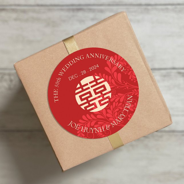 Adesivo Redondo Aniversário de Casamento da Felicidade Dupla Tradi (Criador carregado)