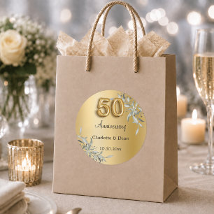 Adesivo Redondo aniversário de casamento de 50 anos dourado verde