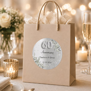 Adesivo Redondo aniversário de casamento de 60 anos prata diamante