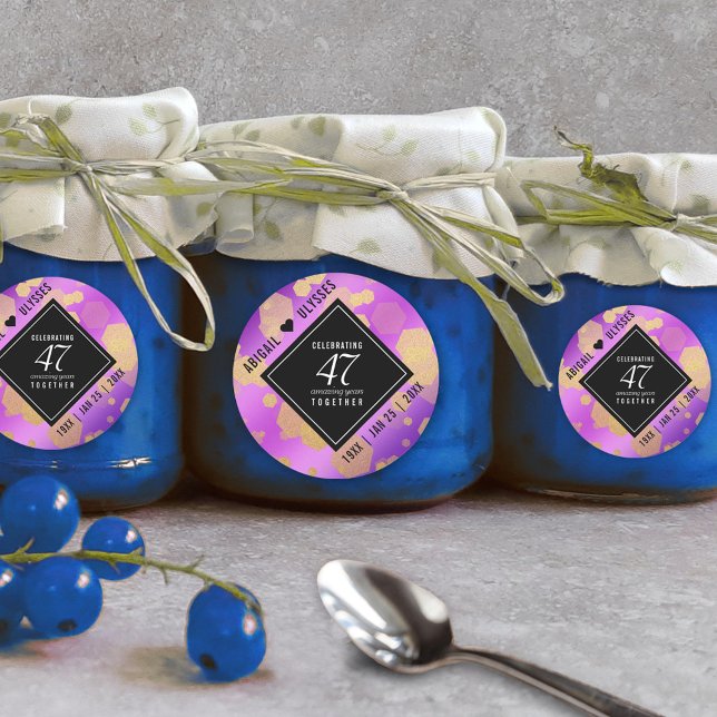 Adesivo Redondo Aniversário de Casamento de Ametist em 47° anivers (Elegant 47th Amethyst Wedding Anniversary Round Sticker Cover Photo.)