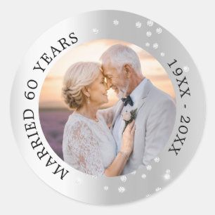 Adesivo Redondo aniversário de casamento de diamante prateado 60 a