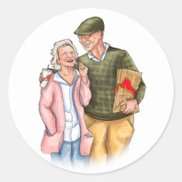 Adesivo Redondo Aniversário de casamento de namorados, velho casal