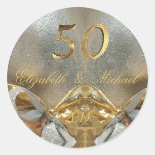 Adesivo Redondo Aniversário de casamento do casamento dourado 50t