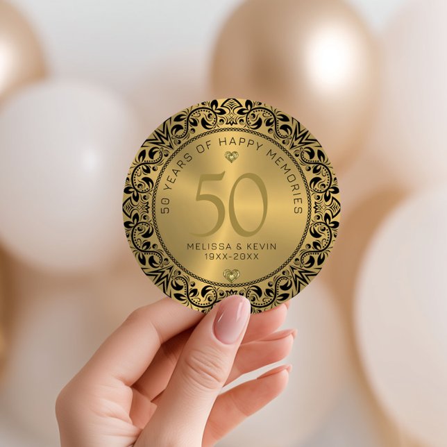 Adesivo Redondo Aniversário de Casamento do Círculo Floral Negro 5 (Criador carregado)